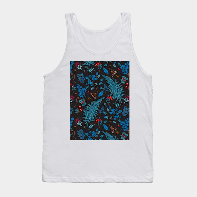 Forest berries, leaves and bugs in blue, red and graphite black Tank Top by katerinamk